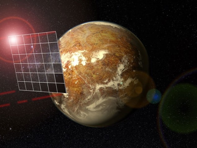 A conceptual image of a Starshot spacecraft at Proxima Centauri b A conceptual image of a Starshot spacecraft at Proxima Centauri b