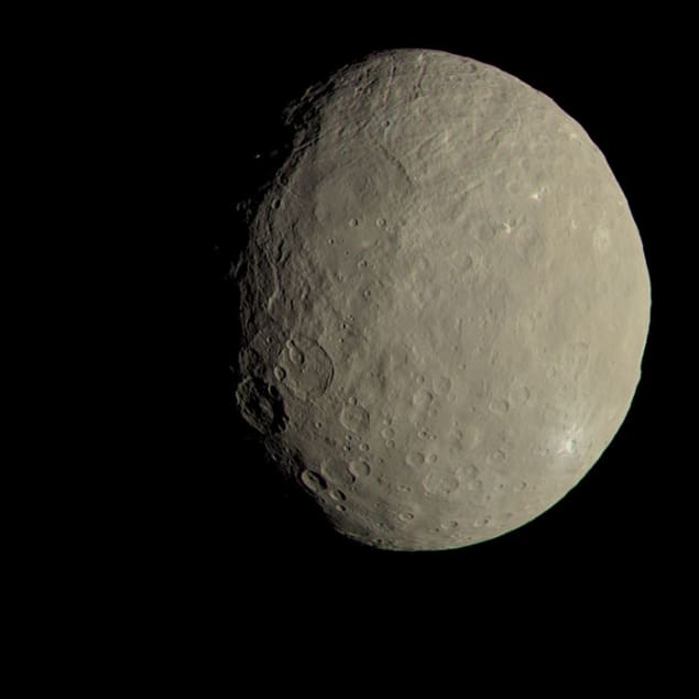 Approximate true-colour image of the dwarf-planet Ceres taken by NASA spacecraft Dawn