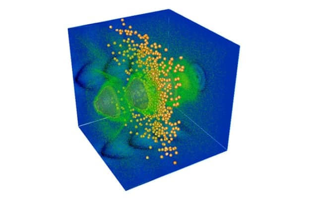 Simulation of electrons accelerated in a forward cone