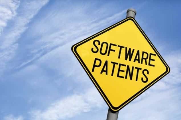 Photograph of a street sign stating software patents