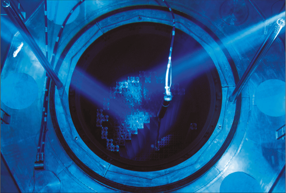 Fuel rods being loaded into a reactor core at a nuclear power station