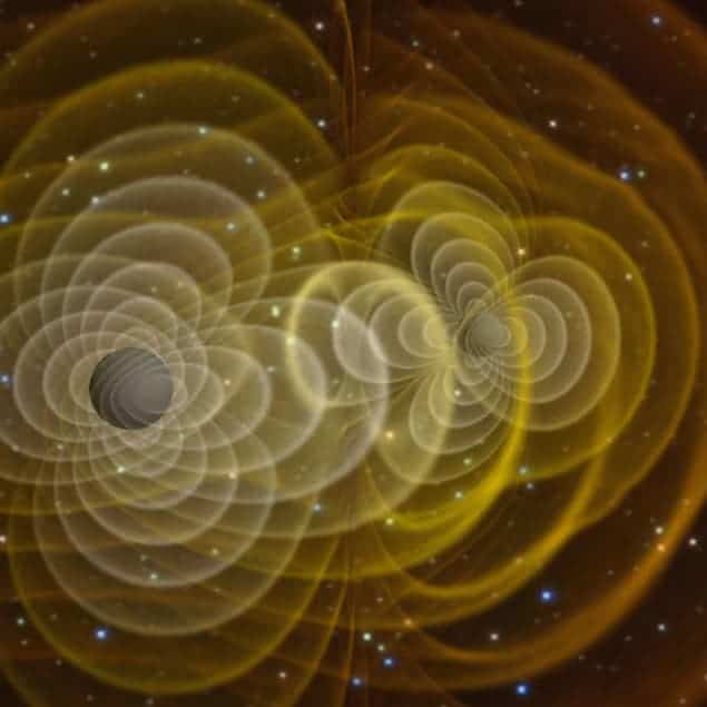 3D visualization of gravitational waves produced by two orbiting black holes