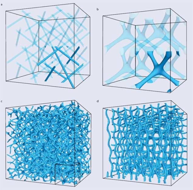 Simulations of the defect networks for liquid crystals with blue phase I and blue phase II and in a candidate structure for blue phase III along with an ordered blue phase III in an electric field