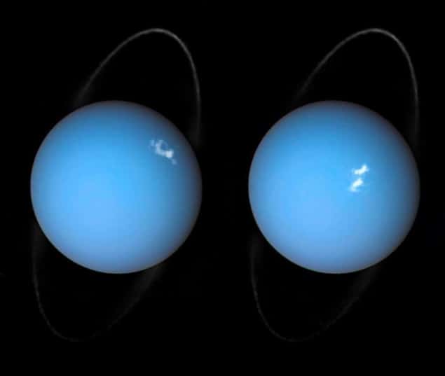 Composite images of Uranus using observations by Voyager 2 and the Hubble Space Telescope