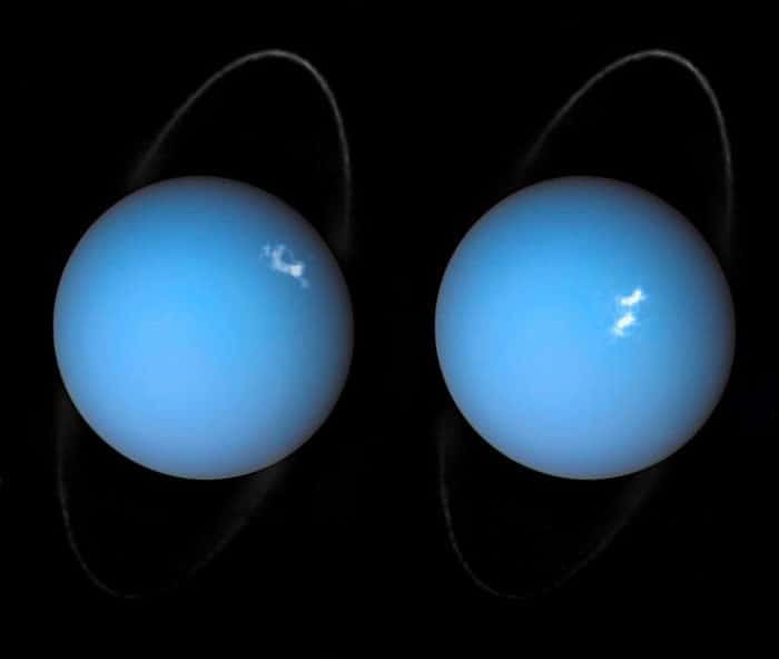 Composite images of Uranus using observations by Voyager 2 and the Hubble Space Telescope