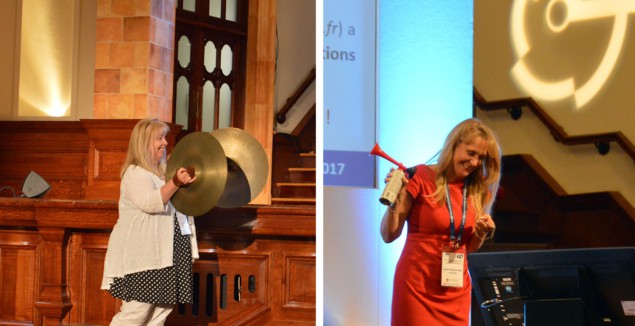 Chairs Val Gibson and Averil Macdonald using cymbals and foghorns to maintain timings