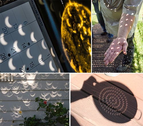 Pin-holes - natural and otherwise - created tiny crescent representations of the partially covered Sun