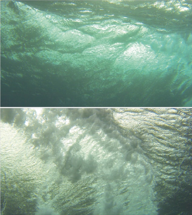 Underwater photographs of bubbles near the ocean surface