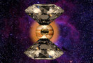 Photo of diamond anvil cell superimposed on Jupiter