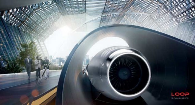 An artistic impression of a station building for a hyperloop facility