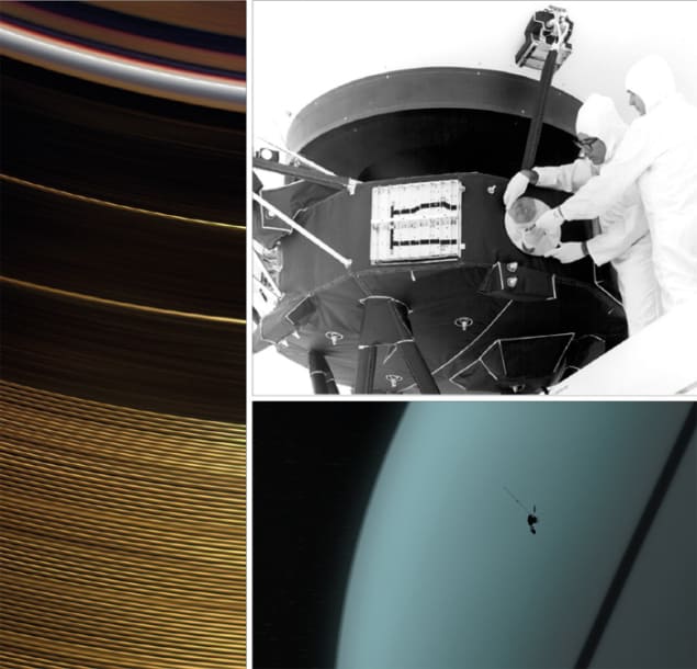 The Golden Record (left) was attached to both Voyager craft before they were launched in 1977 (top right). Voyager 2 flew past Uranus in 1986 (bottom right) – to date the only spacecraft to have visited the planet.