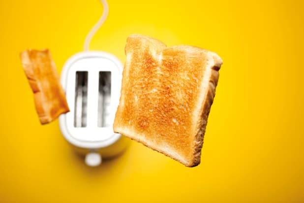 bread popping out of a toaster