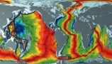 A map showing the age of the oceanic crust in the Pacific Ocean