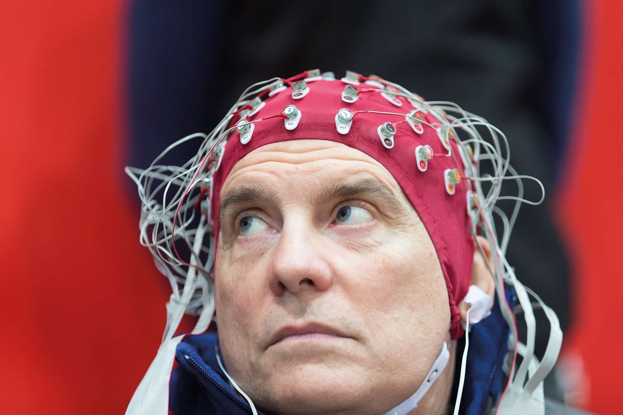 Photo of David Rose representing the University of Essex's Brainstormers team in the brain-computer interfaces event at the Cybathlon in 2016
