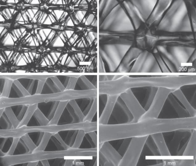 Optical and SEM images printed elastomeric scaffolds.