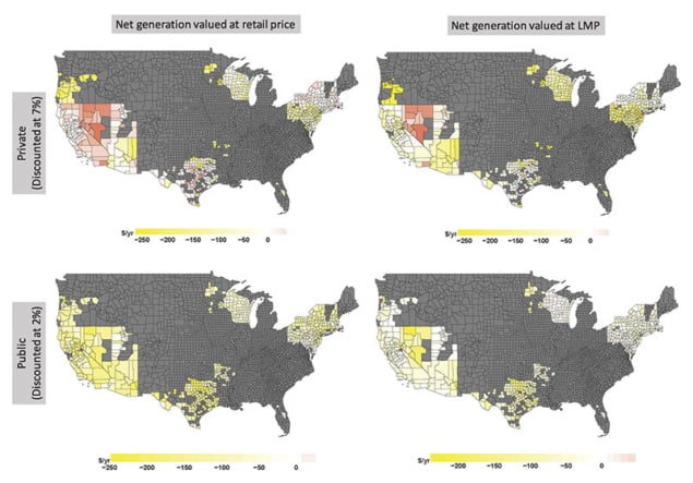 Net PV benefit by county