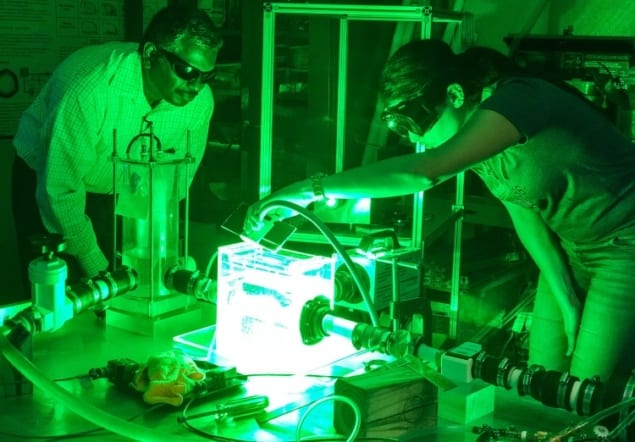 Prasad Dasi tests a 3D-printed aorta in a high-tech simulator