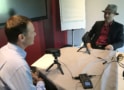 Hamish Johnston (left) and Lincoln Carr discuss quantum simulators