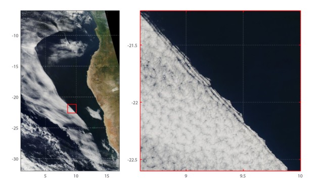Satellite image of cloud cover over the south-east Atlantic Ocean