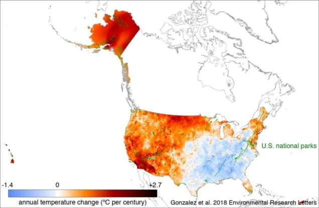 Graphic showing historic temperature change across US