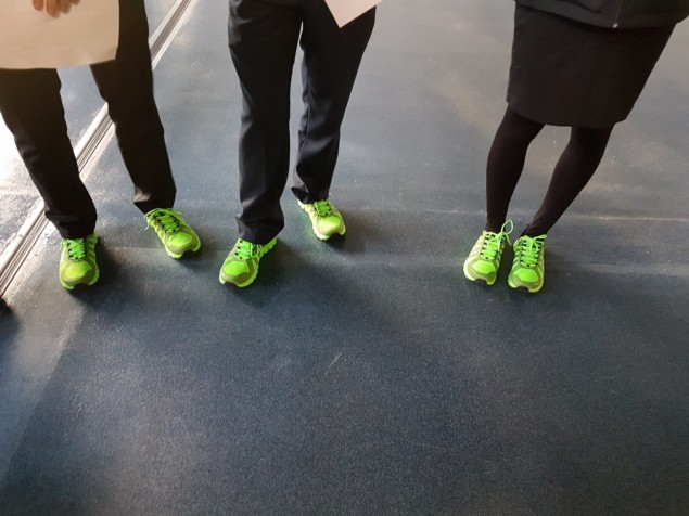 On brand: Engineers and staff sport graphene trainers at the launch.