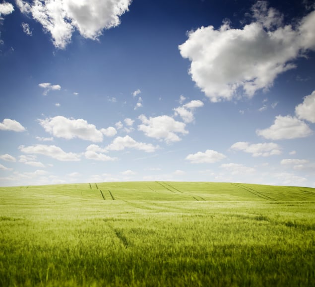 Photo of blue skies above green field