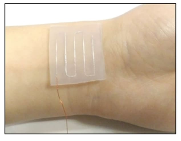 Optical image of the wearable device attached on the human wrist. Credit: Nano Futures