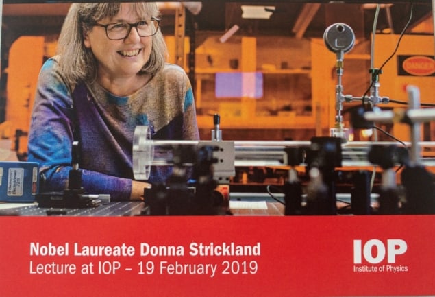 Card used to mark lecture by Donna Strickland at the IOP on 19 February 2019 in London