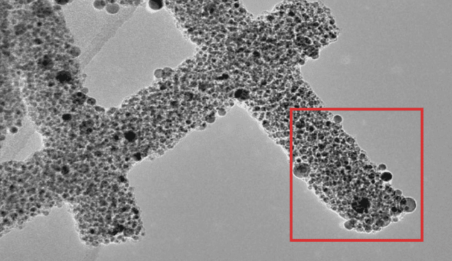 Transmission electron microscope image of a fabricated carbon nanotwire doped with ruthenium and nitrogen
