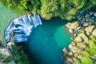 Waterfall and circular lake