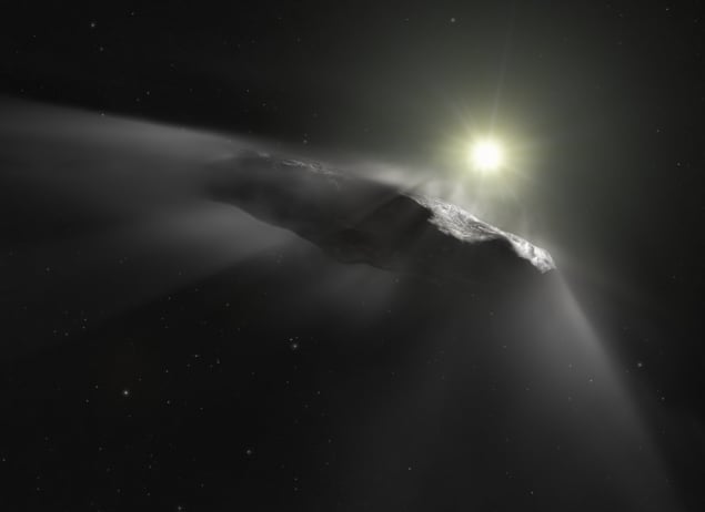 Artist’s impression of the interstellar asteroid `Oumuamua Artist impression of the interstellar object ‘Oumuamua.