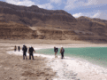 Researchers on shore of Dead Sea