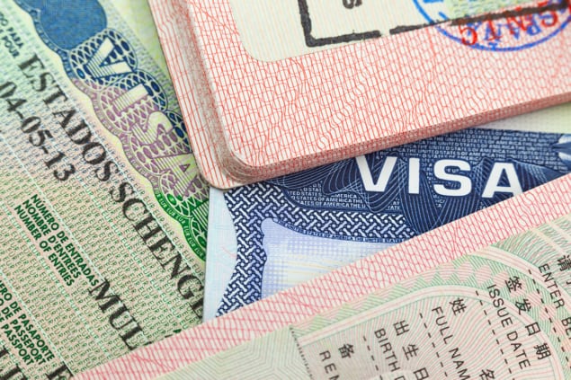 Photo showing visas for the US, China and Europe's Schengen zone