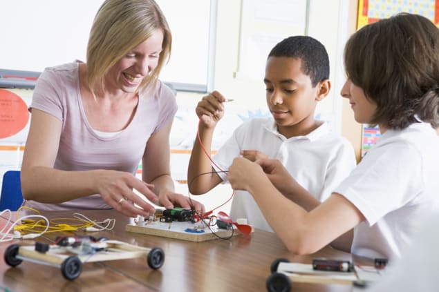 Boy and a girl in a classroom