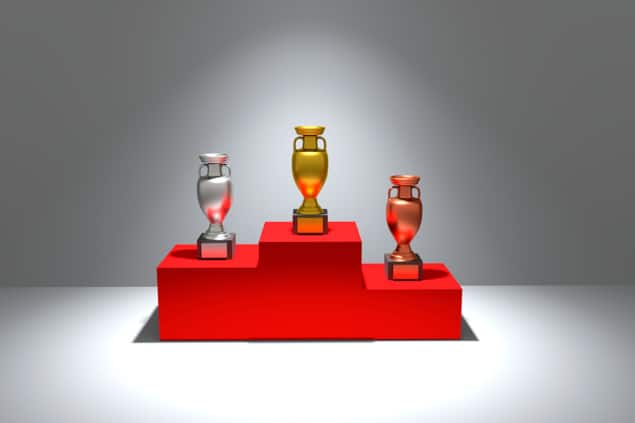 Trophies on winners' podium