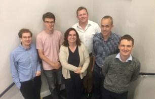 Intellegens chief technology officer Gareth Conduit (right) and chief executive officer Ben Pellegrini (second from right) with colleagues (left to right) Robert Parini, Tom Whitehead, Sue Flatman and Jamie Smith.