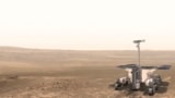An artist's impression of the ExoMars rover on the surface of Mars.