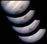 A series of four images showing the "scars" left on Jupiter after impact with comet Shoemaker-Levy 9
