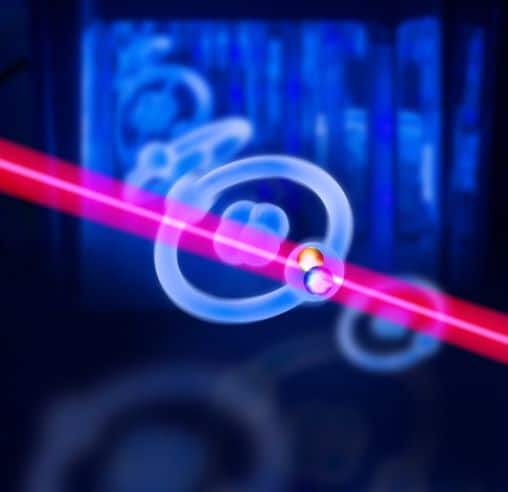 Artistic representation of pionic helium in laser light
