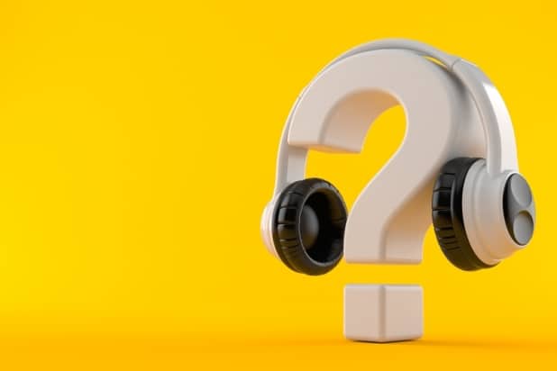 Question mark with headphones