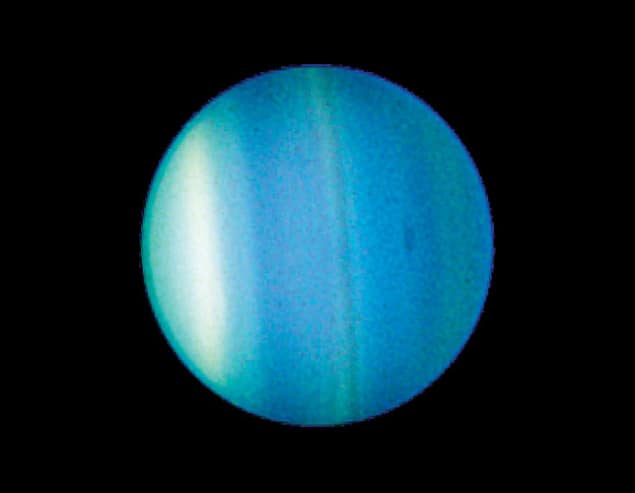 An image of Uranus showing dark and light bands
