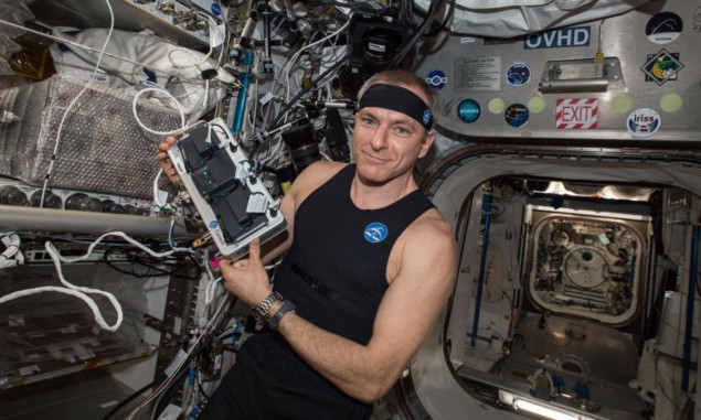 Photo of an astronaut wearing a Bio-Monitor shirt