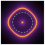 A glowing dot in the centre of the image, surrounded by a circle with dashed lines and a glowing square with rounded edges, representing the Fermi surface