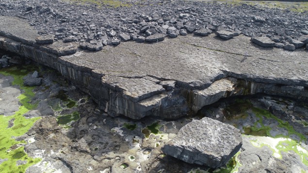 Aerial view of boulder deposits on the Aran Islands