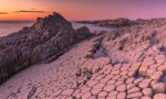 Basalt columns at sunset