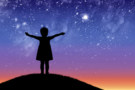 girl's silhouette against a starry sky