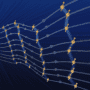 Artist's impression of a discrete time crystal, showing a grid of spins represented by arrows and connected with tenuous lines