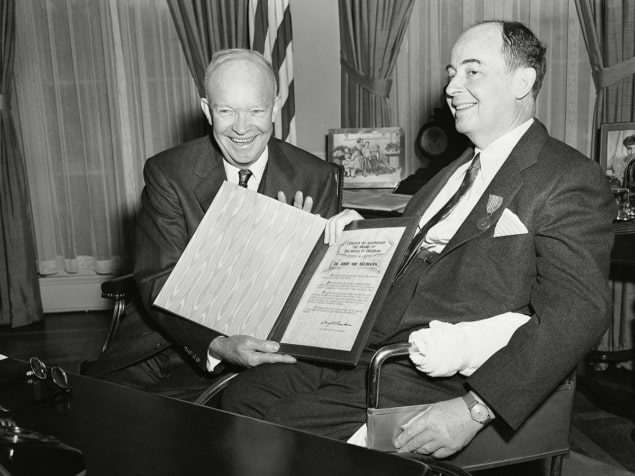 John von Neumann receiving the Medal of Freedom from President Dwight Eisenhower in 1956