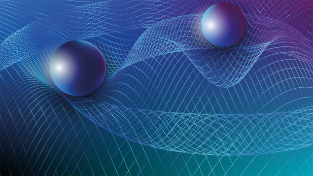 Two spheres against a mesh background representing gravitational potentials