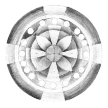 A pencil sketch of art in a stained glass window inspired by the geometry of a quantum processor